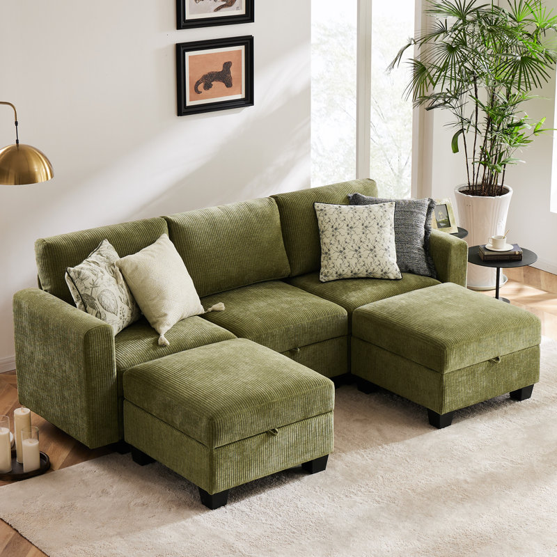 Canapé modulaire rembourré 5 pièces Ilyes, Chenille verte