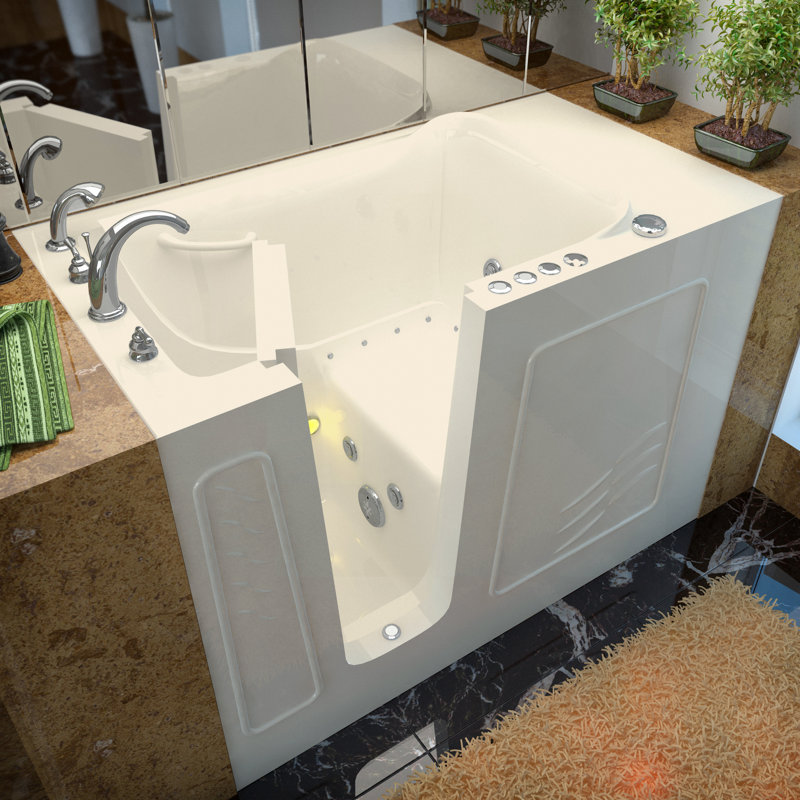 Ashton 52.8'' x 29.5'' Fiberglass Bathtub with Faucet, Biscuit, Left