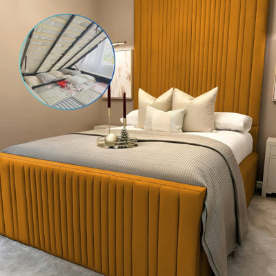 Crazeway Upholstered Ottoman Storage Bed - Plush Velvet Gas Lift Bed Frame with Headboard