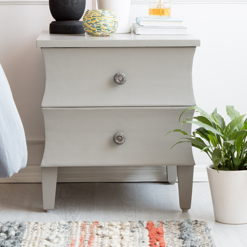 Gray Solid Wood 2-Drawer Side Table