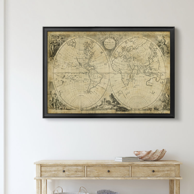 Carte non décorée des découvertes du monde - reproduction de cadre photo, H 18,5 po x l 24,5 po x P 1,5 po, Noir