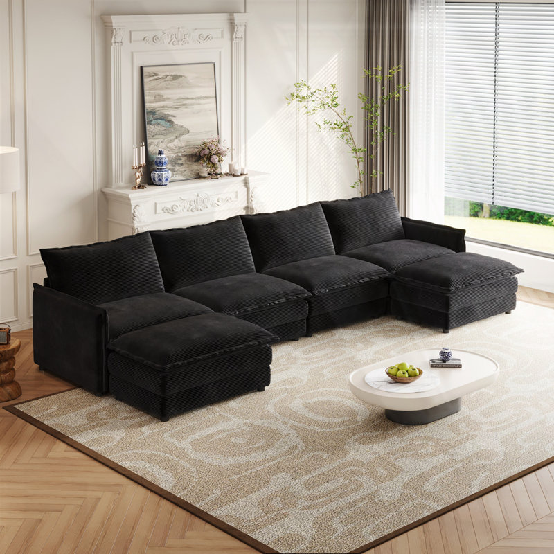 Ensemble de canapé en U surdimensionné à assise profonde, H 33 po x l 142 po x P 58 po, 6, Noir