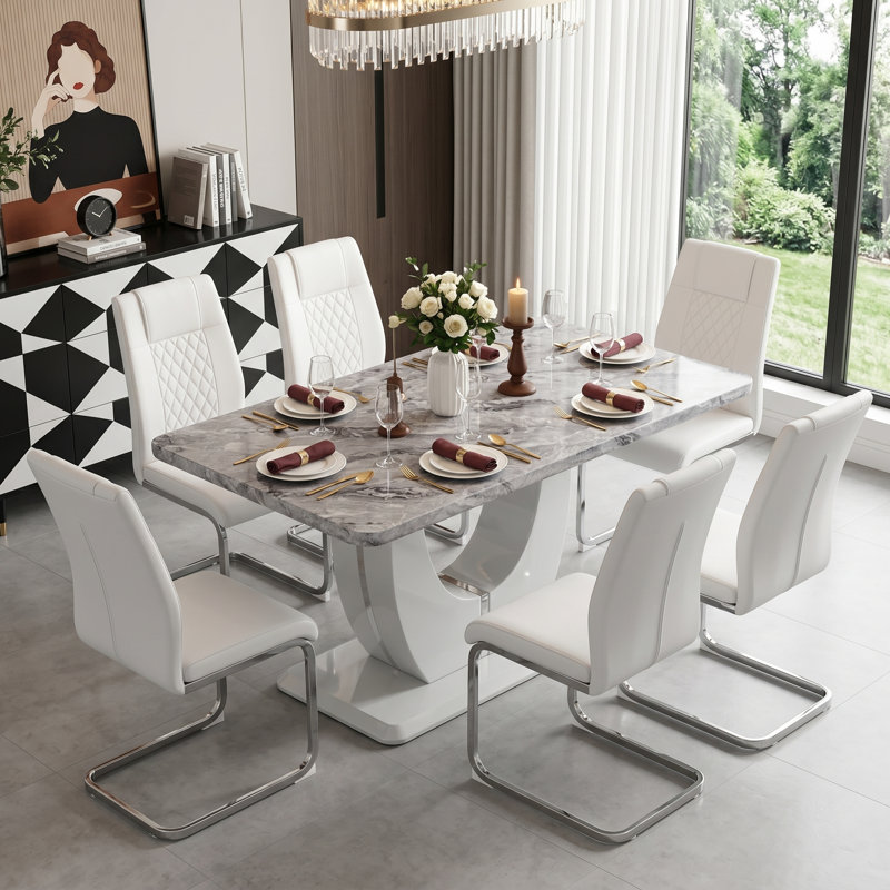 Ensemble de salle à manger 7 pièces Modern, 7 pièces : table, 6 chaises, Blanc