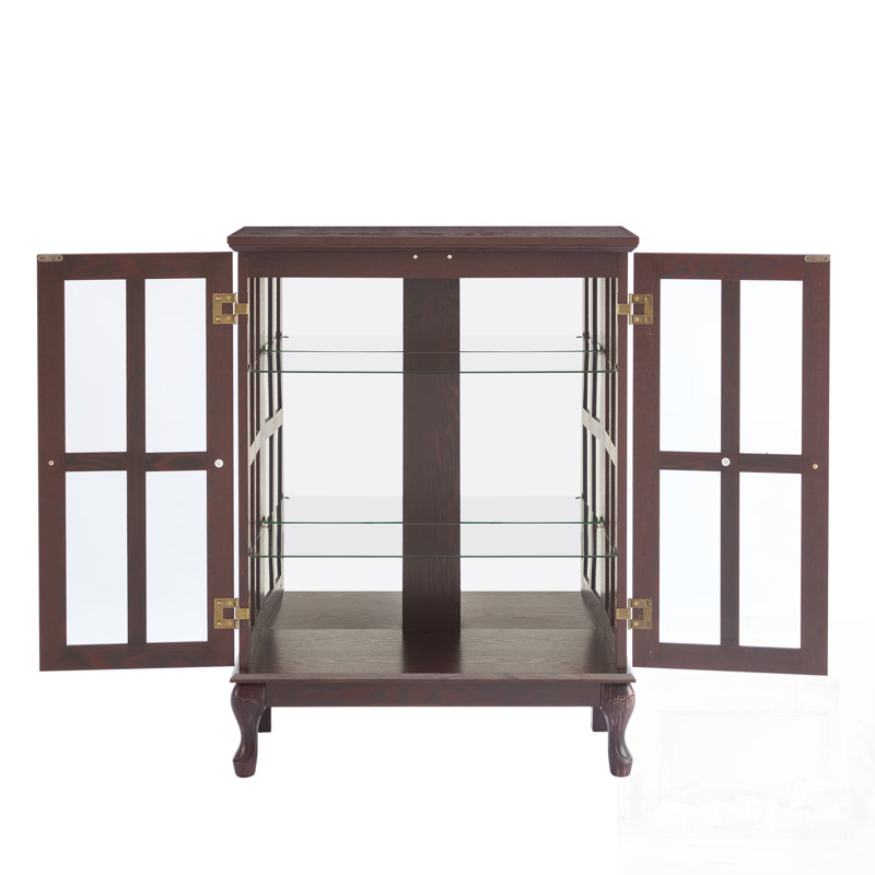 Armoire de rangement en verre avec pieds Cabriole et 2 tablettes réglables - Buffet à porte grillagée avec loquet magnétique