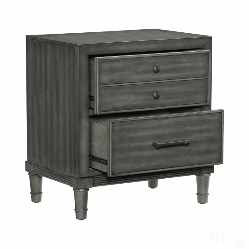 Style transitionnel, finition grise, table de chevet 1 pièce avec tiroirs, look polyvalent