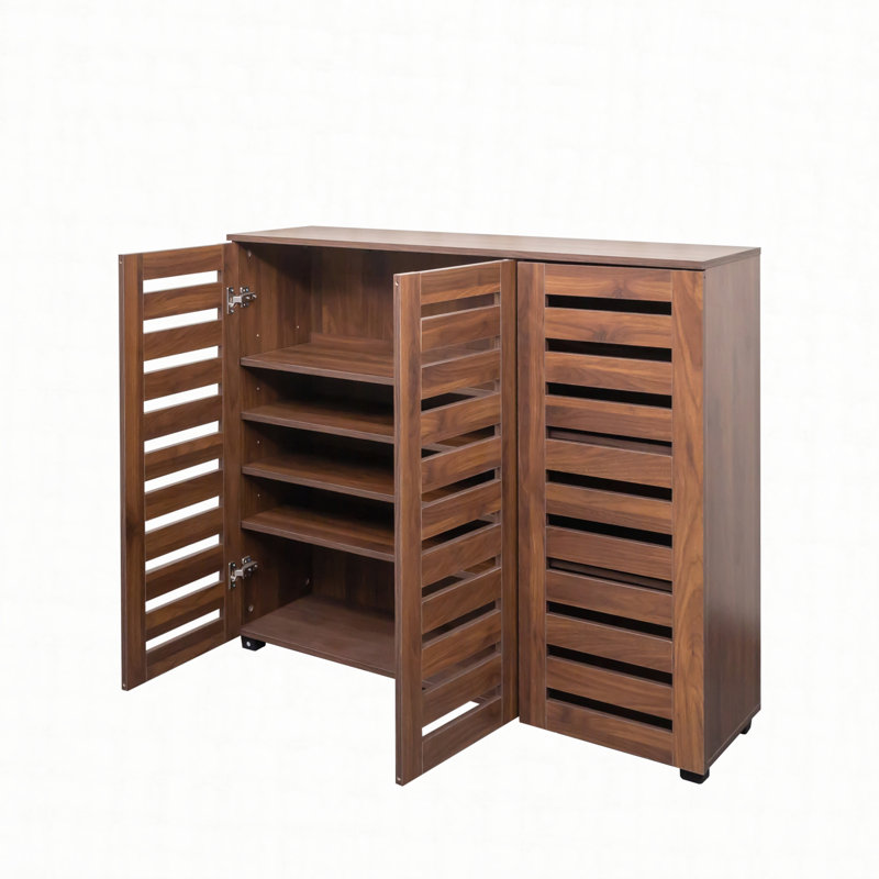 Shoe Cabinet, 5-Tier Shoe Storage Cabinet with Adjustable Shelves, Wooden Shoe Rack Organizer with Louvered Doors for Entryway, Hallway, Bedroom, Closet, Living Room