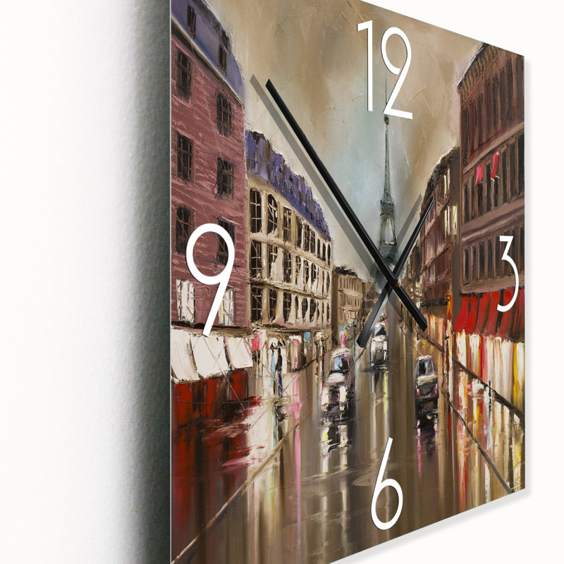 Horloge murale Quiet Rainy Street in Paris, Très grand