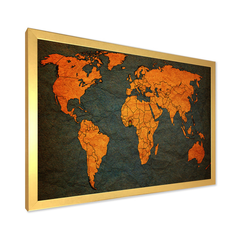 Ancienne carte du monde africain - reproduction de cadre photo sur toile, H 16 po x l 32 po x p 1 po, Doré