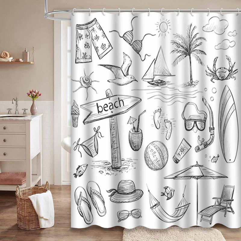 Rideau de douche imperméable avec crochets Beach, L 72 po x l 72 po