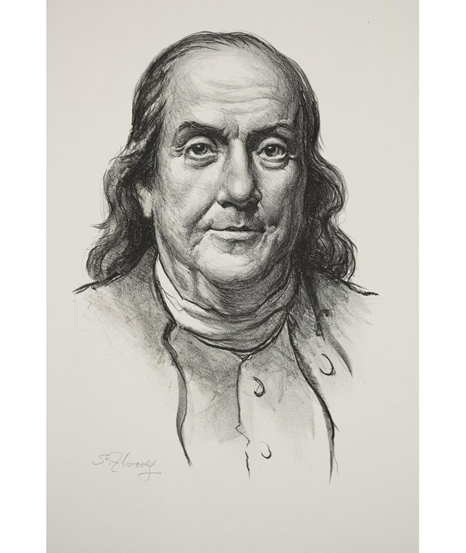 "Benjamin Franklin" par Samuel Johnson Woolf - Art sur toile tendue avec châssis, H 24 po x l 17 po