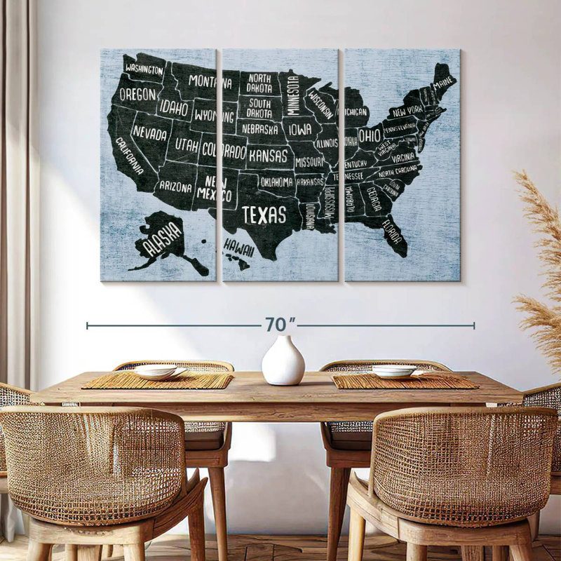 Keiri BW States USA Map, 42" H x 65" W