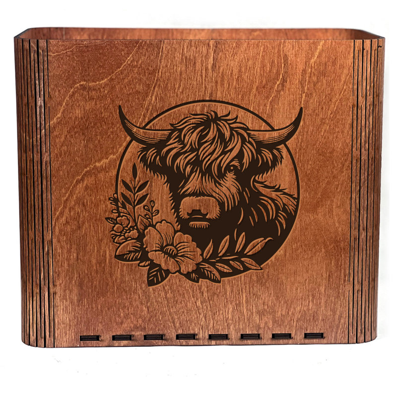 Highland Cow Handcrafted Wooden Trash Can