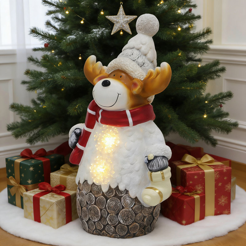 Sculpture résine renne de Noël avec DEL