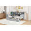 Lit de jour simple en bois gris avec 3 compartiments de tiroir et des tiroirs de bureau, ports de charge en pin massif pour le style de la chambre-153023515-153023514