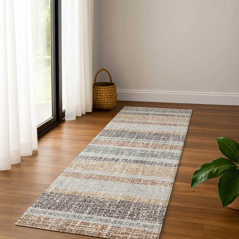Premium Machine Washable Mayfield AMF2122 Striped Rug, Gray, 2'3" x 7'6" Runner