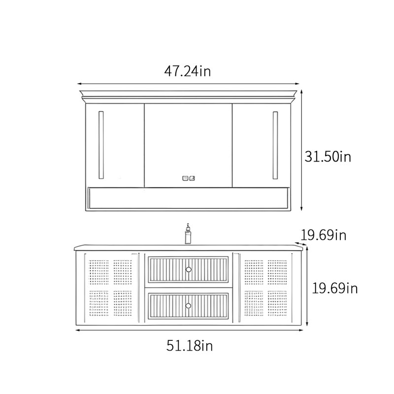 French retro style minimalist bathroom cabinet, 19.69" H x 51.18" W x 19.69" D, Black