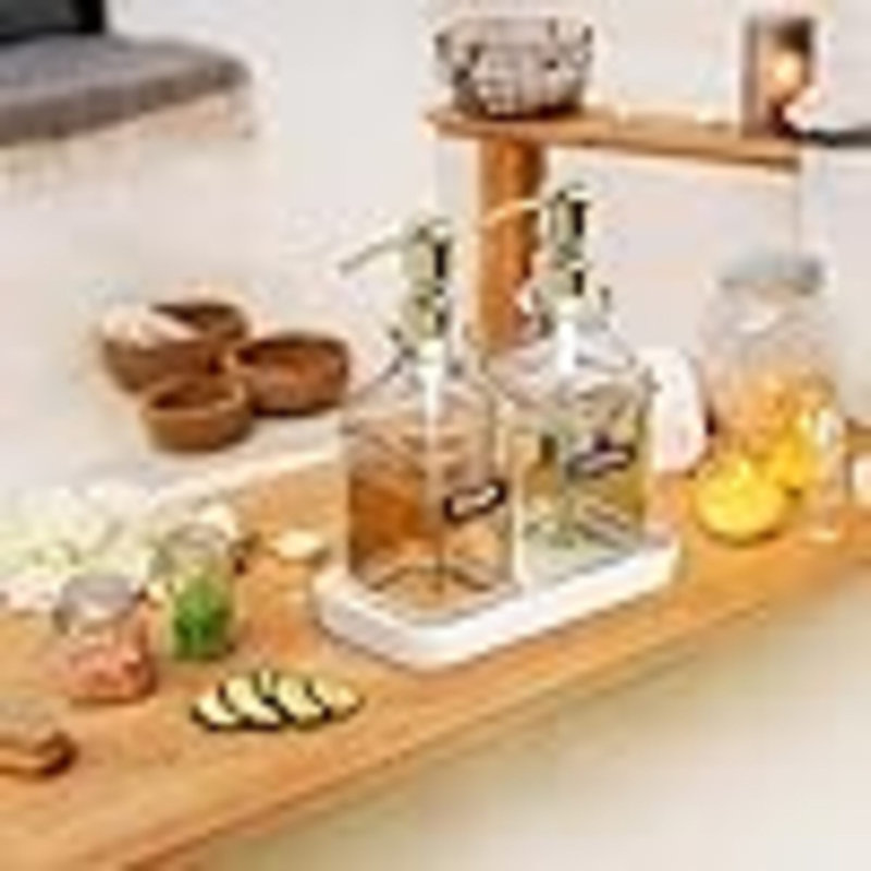 Distributeur de savon - Paquet de 2, distributeurs de savon à main en verre épais de conception antique avec plateau robuste; 304 pompe en acier inoxydable antirouille 304, autocollants 12 pièces, pour la cuisine et la salle de bain