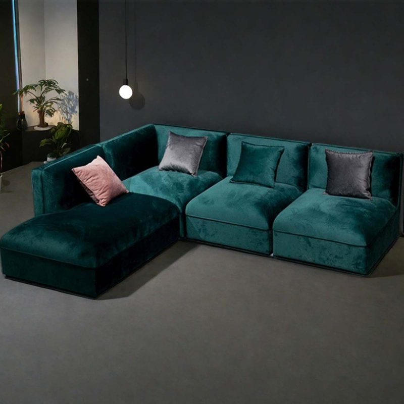 Dark green light luxury suede module sofa