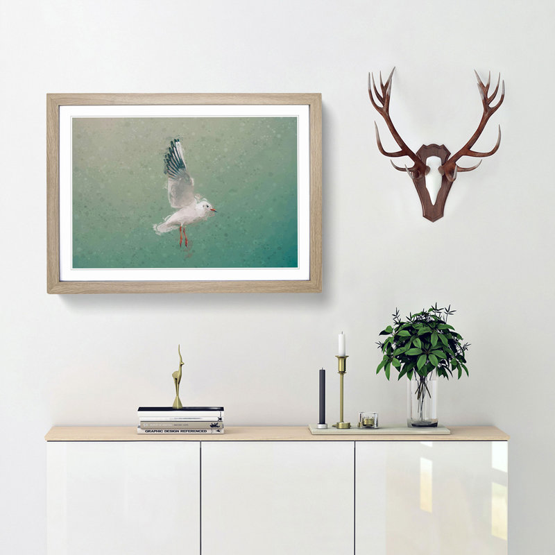 Seagull in Abstract - Picture Frame Graphic Art Print, 50cm H x 76cm W x 2cm D, Oak