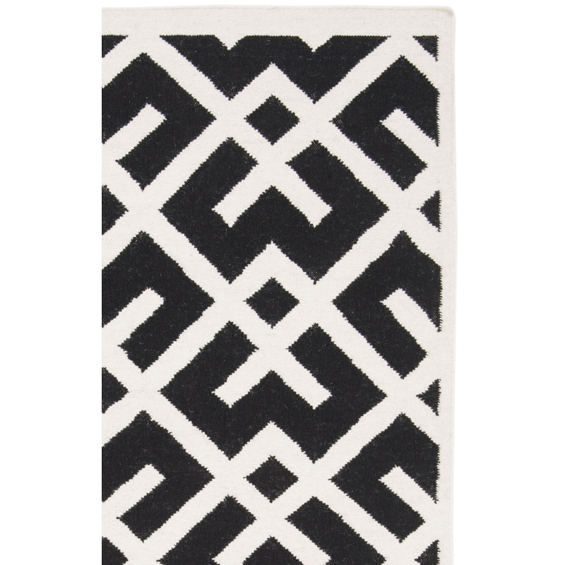 Tapis géométrique en laine et en coton tissé à la main et à plat Rodgers, Tapis de couloir 2 pi 6 po x 12 pi