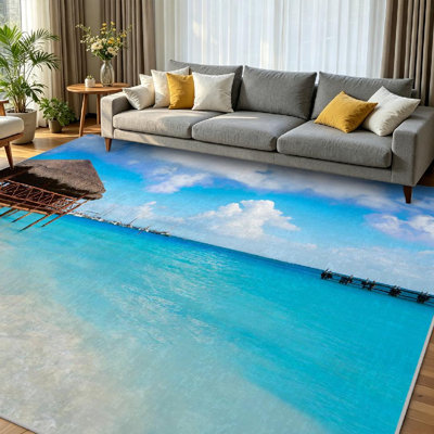 Tapis bleu américain lavable à la machine, plage, Mexique, Amérique américaine