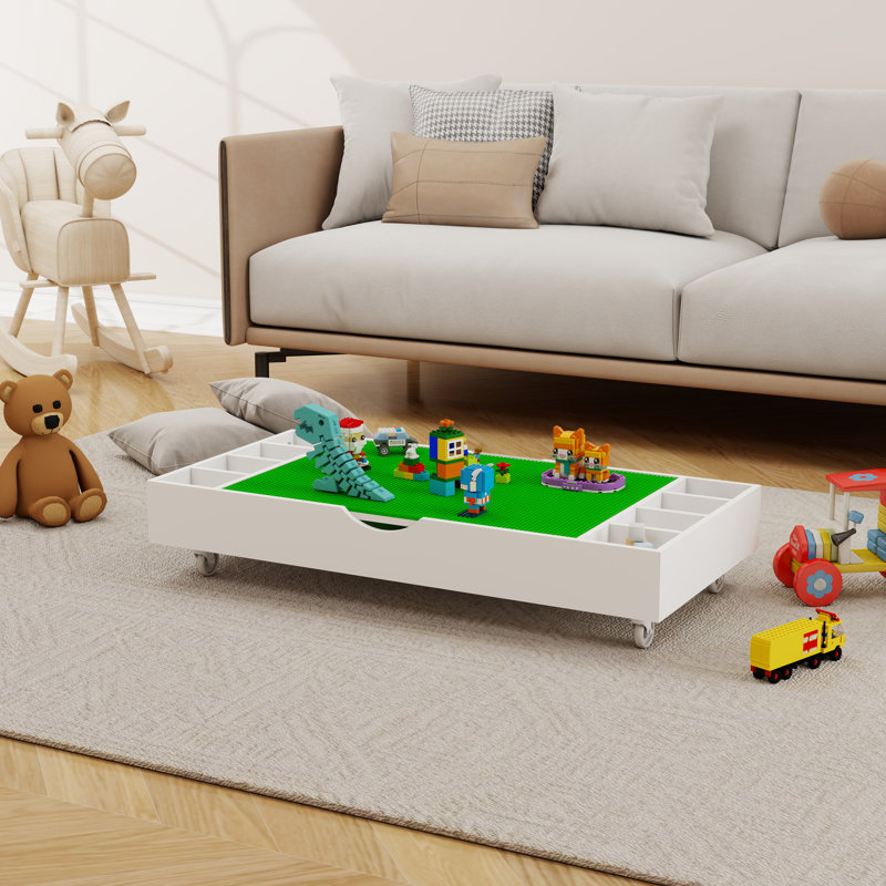 The 2 In 1 Rollaway Play Table And Toy Organizer Compatible With Lego Suitable For Storing Under Bed Or Sofa (38" X 18.7" X 5.9")