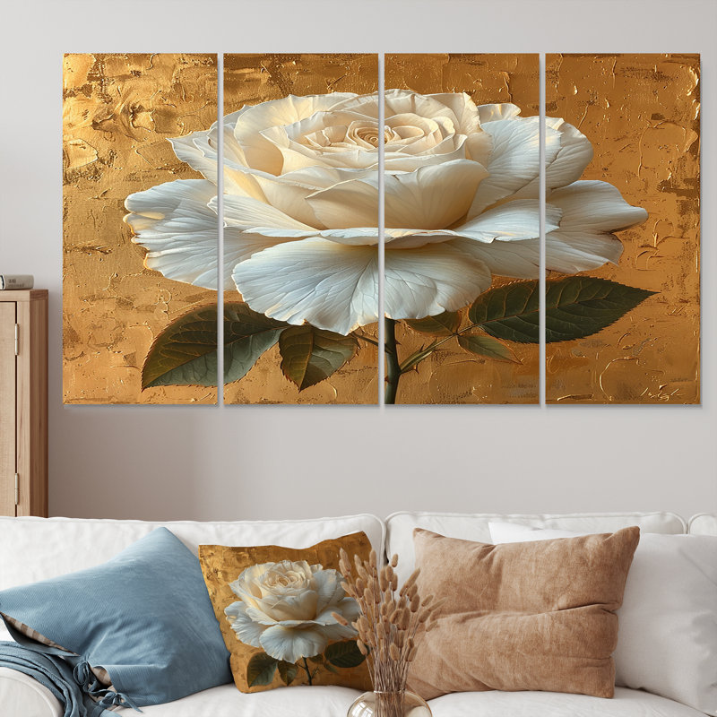 Kairi - Art mural rose pour le salon, 4 pièces, H 32 po x l 64 po