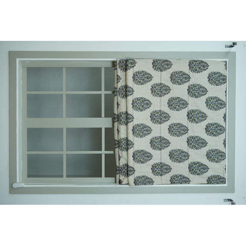 Store romain à imprimé bloc 54 x 96 fait à la main - Une déclaration de style et d'art, Kumud, gris, L 44 po x L 84 po