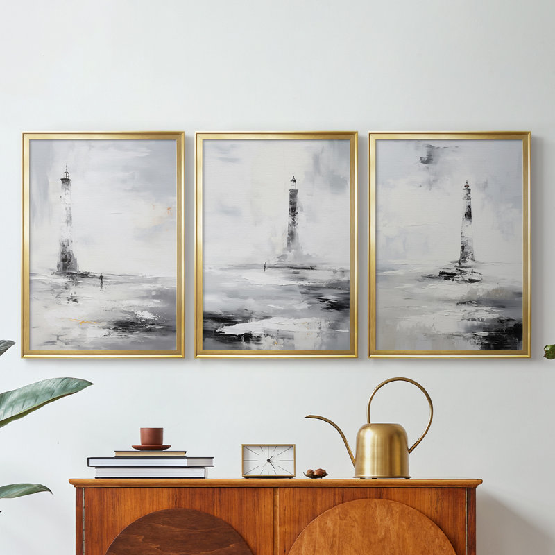 NAUTICAL Series Dxxxxi - Toile tendue avec châssis sur mesure - 3 pièces, H 21 po x l 30 po, Doré