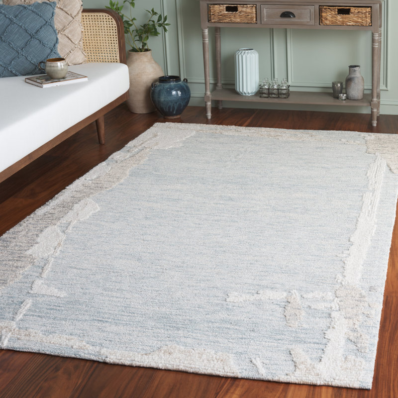 Harvest 304 Hand Tufted Wool; Cotton Abstract Rug in Light Blue/Ivory, Rectangle 5' x 8'