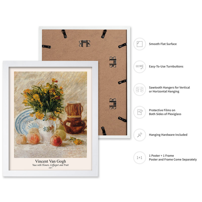 Van Gogh - vase avec fleurs, Poster, 24"H x 32"W, White Framed