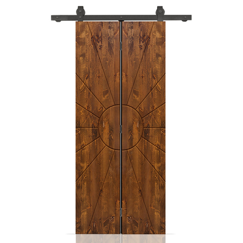 Porte de grange pliante en bois de pin avec quincaillerie coulissante, Noyer, 22 po x 84 po
