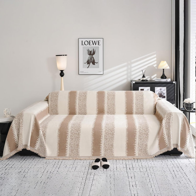 Housse de canapé en chenille de chameau café Housse de canapé chic et lavable, Mélange de coton brun, H 150 po x l 71 po