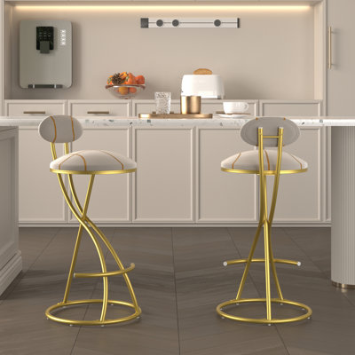 Ensemble de 2 tabourets de bar rembourrés avec tabourets rayés de hauteur comptoir en velours moderne pour îlot de cuisine, salon