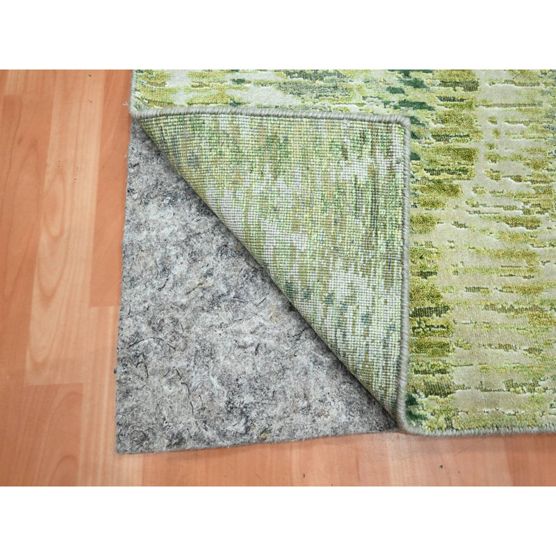 Tapis de couloir oriental vert en soie noué à la main 2 pi 6 po x 8 pi 2 po, Tapis de couloir 2 pi 6 po x 8 pi 2 po