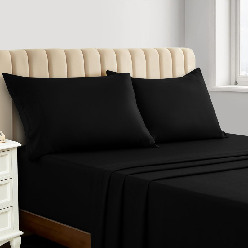 Luxury 4 Piece Solid Sheets Soft Rayon From Bamboo Blend Bedding Sheet Set, Queen, Black