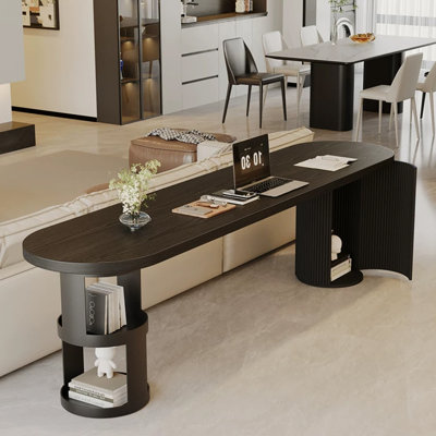 Bureau ovale noir en bois massif