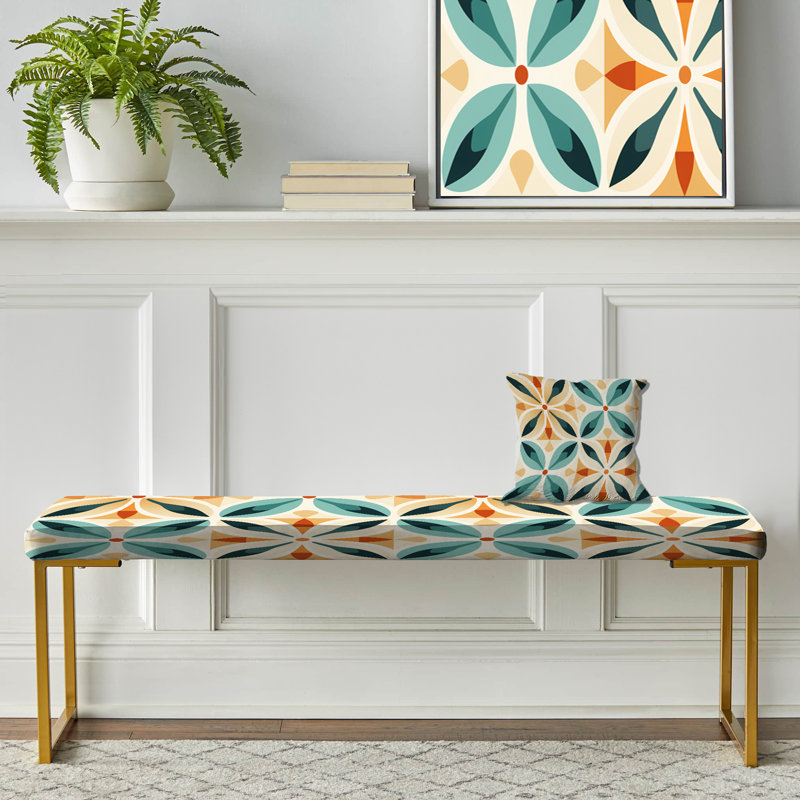 Earthy Symmetry - Patchwork Upholstered Gold Bench
