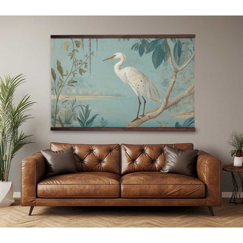 Tapisserie murale aigrette blanche, H 32 po x l 48 po