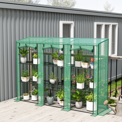 Mini serre Lean-to avec 3 tablettes à 3 niveaux, 3 portes à enroulement