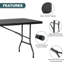 Table de salle à manger extérieure de 6 pieds, table pliante portative pliable en plastique avec poignée de transport intégrée pour la fête et le mariage, noir Ratten
