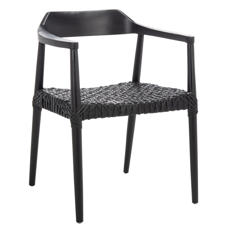 Chaise de salle à manger large 22 po Bruna, Noir, Cuir véritable noir