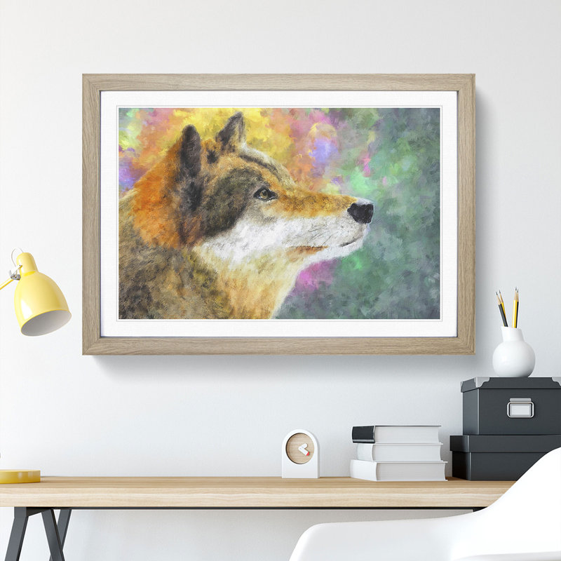 Abstract Wolf Vol.1 - Picture Frame Graphic Art, 27cm H x 36cm W x 2cm D, Oak Framed