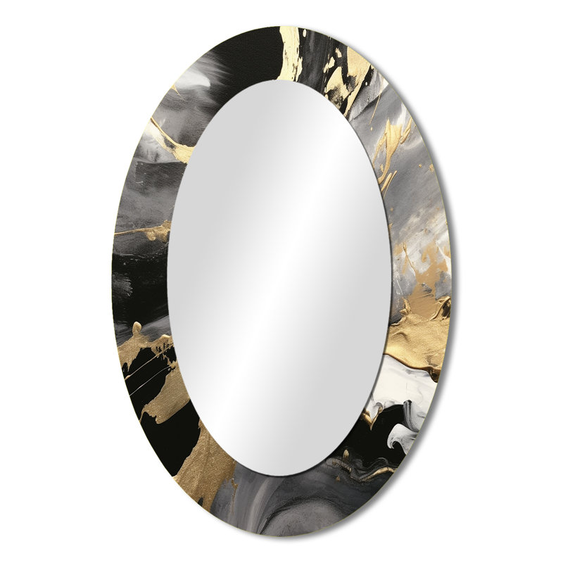 Explorer les profondeurs de Gold Marble IV - Miroir mural moderne ovale, 36 po x 24 po