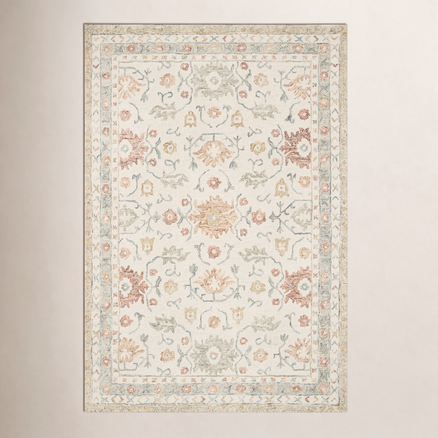 Aden Ivory Rust Hand-Hooked Wool Oriental Rug, Rectangle 7'9" x 9'9"