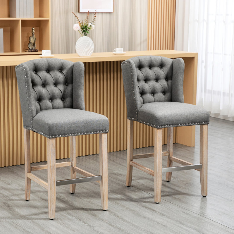 Tabouret de comptoir de 26,75 po, gris, revêtement respirant, assise de bar grise en bois stable pour le comptoir, mousse épaisse, structure