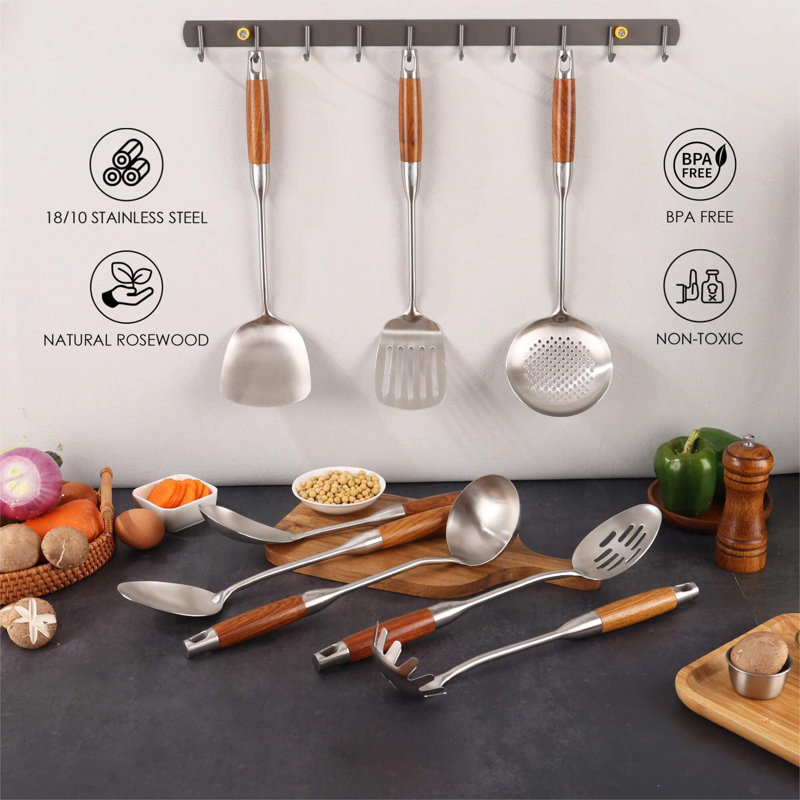 18/10 Stainless Steel and Rosewood 8-Piece Kitchen Utensil Set
