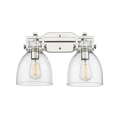 Newton Bell - 2 Light - 17 inch - Polished Nickel - Clear Shade - Bath Vanity Light