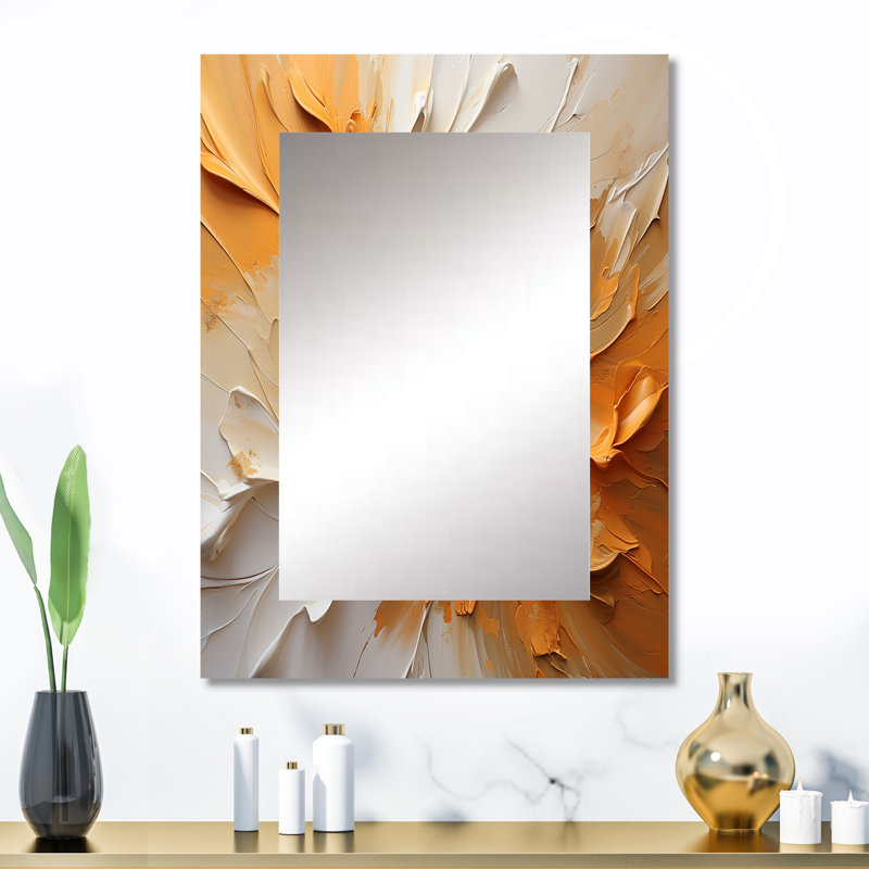 Or et beige Soft Wave Paint II - formes abstraites, miroir mural, miroir moderne, impression d'art en métal, 32 po x 24 po
