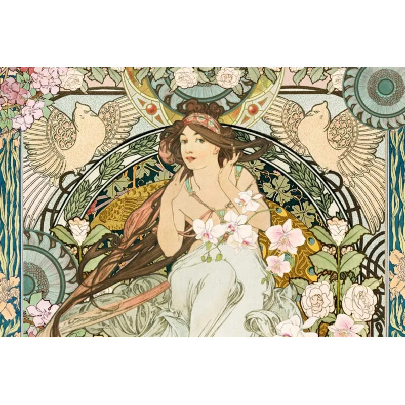 Murale verte Art Nouveau, L 108 po x l 160 po